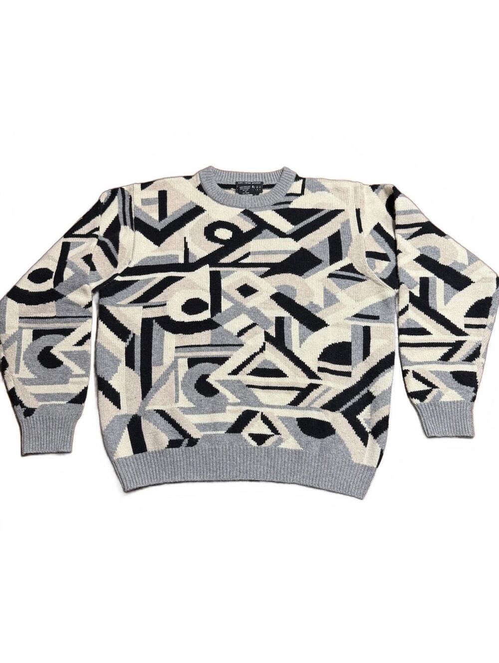 Saks Fifth Avenue Mens 100% Cashmere Vintage Geometric Sweater L Hand Loomed